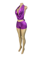 Load image into Gallery viewer, Halter neck strappy deep V neck top satin pants two piece set AY3667