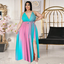 Load image into Gallery viewer, Deep V open back split gradient dress AY1136