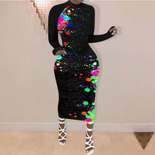 Load image into Gallery viewer, Personality graffiti print long-sleeved dress(AY1271)
