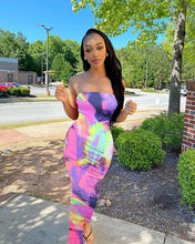 Load image into Gallery viewer, Tie dyed off shoulder wrap chest dress AY1948
