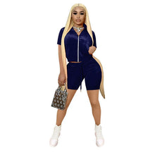 Load image into Gallery viewer, Fashion Velvet Short Sleeve Shorts Two Sets(AY1815)
