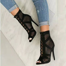 Load image into Gallery viewer, Fish mouth stiletto heel lace-up ankle bootsHPSD120