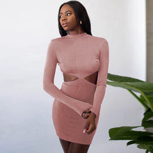 Load image into Gallery viewer, Sexy Halter Lace-up Long Sleeve Solid Color Dress(AY1263)