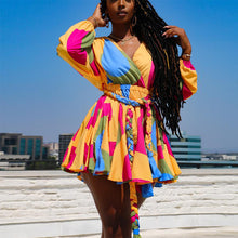 Load image into Gallery viewer, Printed V-Neck Dress (with Belt) AY1727