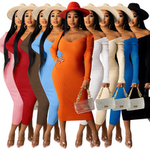 Load image into Gallery viewer, Slim sexy big V-neck off-the-shoulder dress(AY1487)