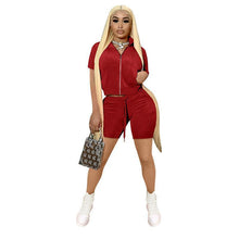 Load image into Gallery viewer, Fashion Velvet Short Sleeve Shorts Two Sets(AY1815)