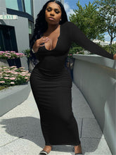 Load image into Gallery viewer, Deep V-neck Slim Sexy Long Sleeve Long Dress(AY1257)