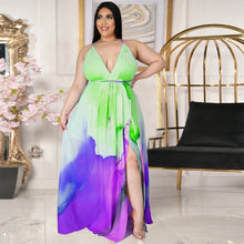 Load image into Gallery viewer, Deep V open back split gradient dress AY1136