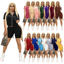Load image into Gallery viewer, Fashion Velvet Short Sleeve Shorts Two Sets(AY1815)