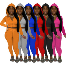 Load image into Gallery viewer, Autumn new solid color hooded zipper leisure two-piece suit(AY1249)