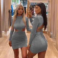 Load image into Gallery viewer, Sexy Halter Lace-up Long Sleeve Solid Color Dress(AY1263)