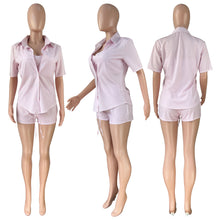 Load image into Gallery viewer, Striped shirt suspender shorts three piece set AY1926