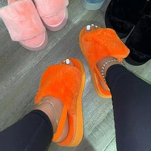 Load image into Gallery viewer, Solid color platform plush slippers(HPSD157)