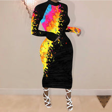 Load image into Gallery viewer, Personality graffiti print long-sleeved dress(AY1271)