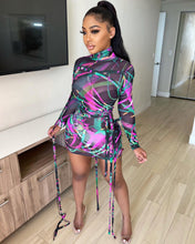 Load image into Gallery viewer, Sexy mesh lace-up print dress