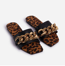 Load image into Gallery viewer, Snake print metal chain slippers