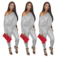 Load image into Gallery viewer, Sequin sexy strapless long sleeve two-piece suit