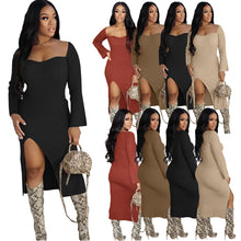 Load image into Gallery viewer, Fashion Solid Color Slit Slim Dress(AY1715)