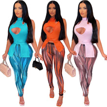 Load image into Gallery viewer, Sexy Cutout Top Print Trousers Two Piece Set(AY1797)
