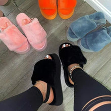Load image into Gallery viewer, Solid color platform plush slippers(HPSD157)