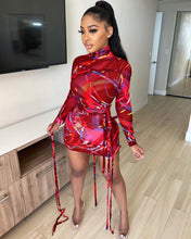 Load image into Gallery viewer, Sexy mesh lace-up print dress