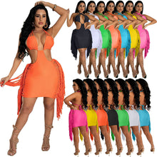 Load image into Gallery viewer, Fringed skirt tie sexy dress AY2029