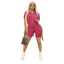 Load image into Gallery viewer, Fashion Velvet Short Sleeve Shorts Two Sets(AY1815)