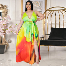 Load image into Gallery viewer, Deep V open back split gradient dress AY1136