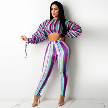 Load image into Gallery viewer, Printed lantern sleeve drawstring two-piece suit(AY1380)