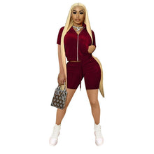 Load image into Gallery viewer, Fashion Velvet Short Sleeve Shorts Two Sets(AY1815)