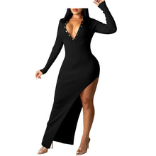 Load image into Gallery viewer, Sexy solid color V-neck split long dress(AY1432)