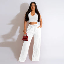 Load image into Gallery viewer, Sleeveless short top with elastic waist and wide leg pants set AY2854
