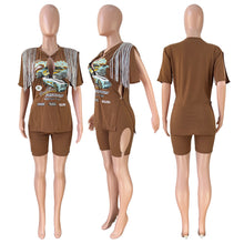 Load image into Gallery viewer, New Street split tassel T-shirt Shorts Set AY1933
