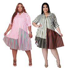 Load image into Gallery viewer, Patchwork striped shirt dress AY3084
