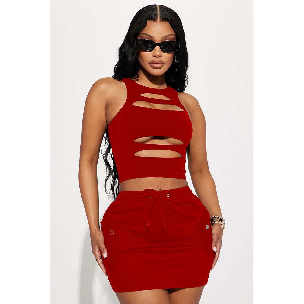 Sexy hollow sleeveless two-piece set AY2852