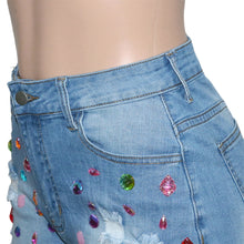 Load image into Gallery viewer, Fashion colored diamond tassel denim shorts AY3047
