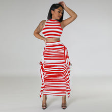 Load image into Gallery viewer, Striped open navel tight sleeveless vest skirt two-piece set AY2896
