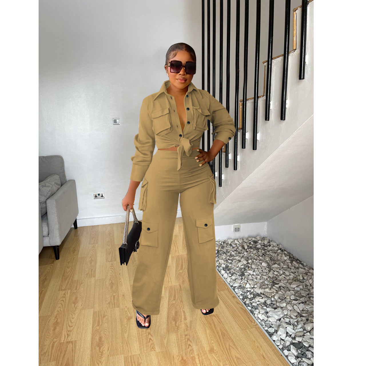 Pants work suit wide leg solid color two-piece set AY3152