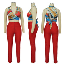 Load image into Gallery viewer, Sexy deep V-neck tie up top+pencil pants sports two-piece set AY2836
