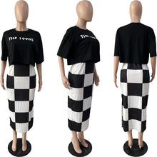 Load image into Gallery viewer, Black and white checkered printed casual two-piece set AY2858
