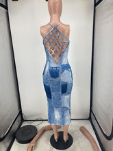 Load image into Gallery viewer, Imitation denim printed mesh dress AY2928
