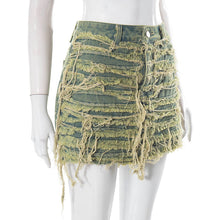 Load image into Gallery viewer, Bright tassel tight and bulletless denim short skirt half length skirt AY3060
