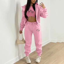 Load image into Gallery viewer, Fashion hooded letter printed plush sweater three piece set AY3208
