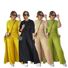 Load image into Gallery viewer, Fashion long sleeved jacket sleeveless vest wide leg pants three piece set AY3606
