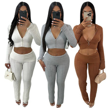 Load image into Gallery viewer, Fashion solid color knitted long sleeved two-piece set AY3605
