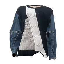 Load image into Gallery viewer, Fashion patchwork denim sweater top AY3603
