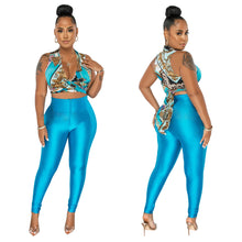 Load image into Gallery viewer, Sexy deep V-neck tie up top+pencil pants sports two-piece set AY2836
