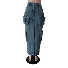 Load image into Gallery viewer, Pocket slit stretch denim skirt AY3228
