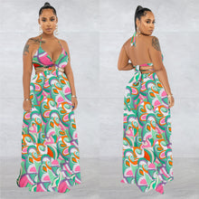 Load image into Gallery viewer, Printed chain sleeveless suspender long dress dress AY2982
