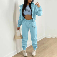 Load image into Gallery viewer, Fashion hooded letter printed plush sweater three piece set AY3208
